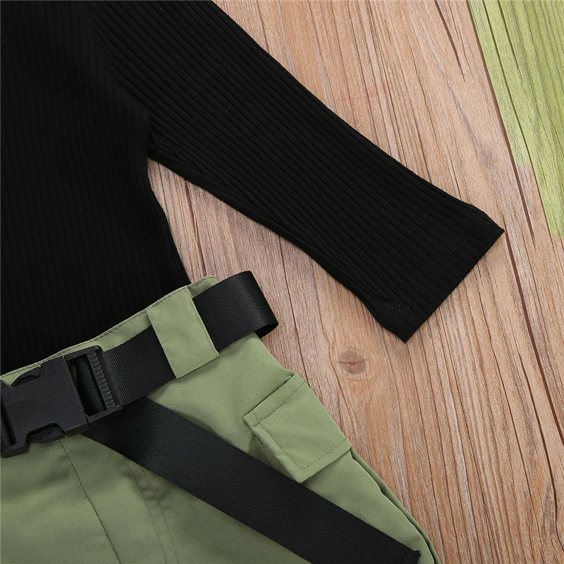 Осень 2020 Модный комплект одежды для маленьких девочек вязаный черный свитер с