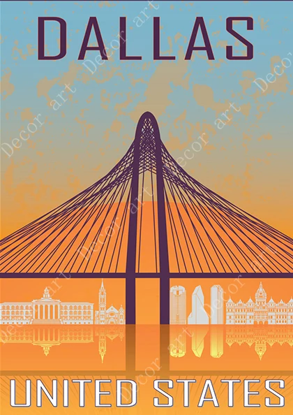 Карта Америки Даллас Остин Техас путешествия холст картины винтажные крафт
