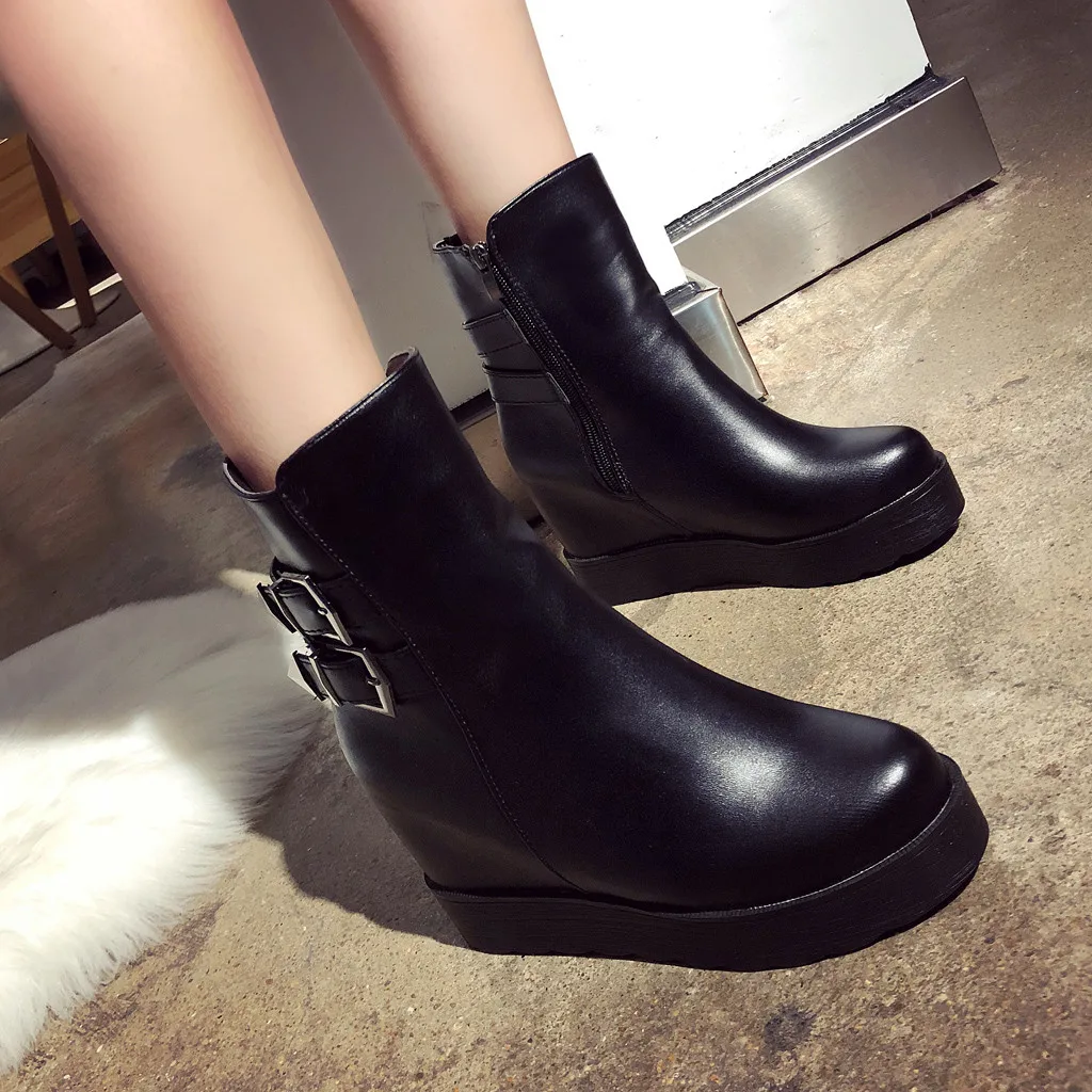 Женская обувь на высоком каблуке увеличивающая рост Женские однотонные зимние