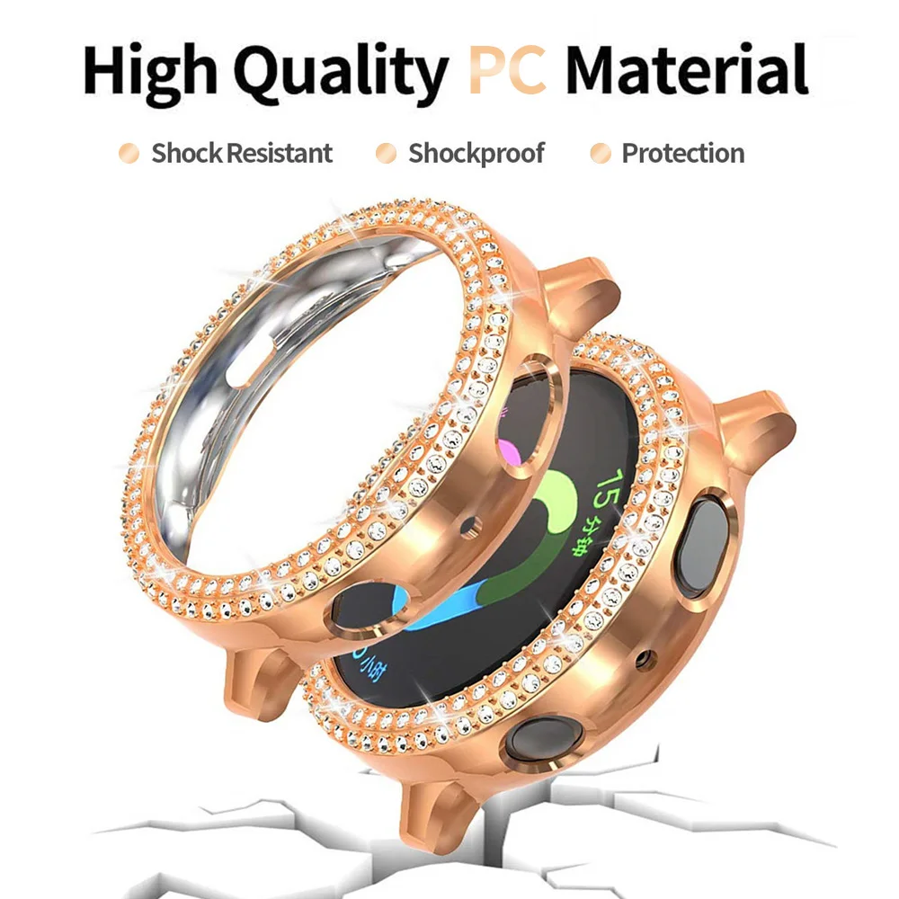 Fashion Two Rows Diamond PC Bumper for Samsung Galaxy Watch 5 4 Active 2 Case 40mm 44mm Women Bling Cover Thin Frame Accessories