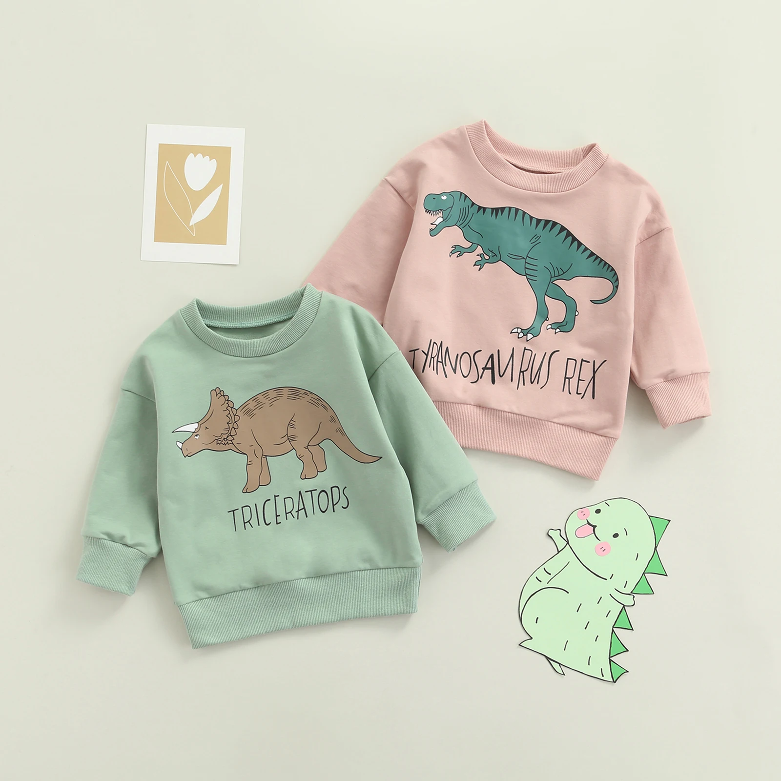 

Emmababy 2022 Lovely Little Girl Dinosaur Sweatshirt Long Sleeve Round Neck Elastic Hem Sleeve Cuff Tops Autumn Kids Clothing
