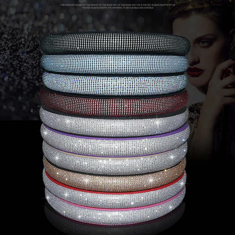 

Luxury Rhinestones Car Steering Wheel Cover Fashion Diamond PU Leather Luxury Cute Car Accessories for Girls Lady Women 38CM