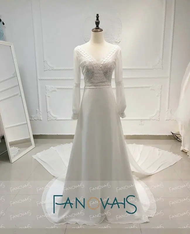 Слоновая кость Пляжные Boho свадебный наряд Одежда с длинным рукавом с расширенным съемным подолом Vestido de Novia свадебные платья в богемном стиле suknia slubna - Цвет: Слоновая кость