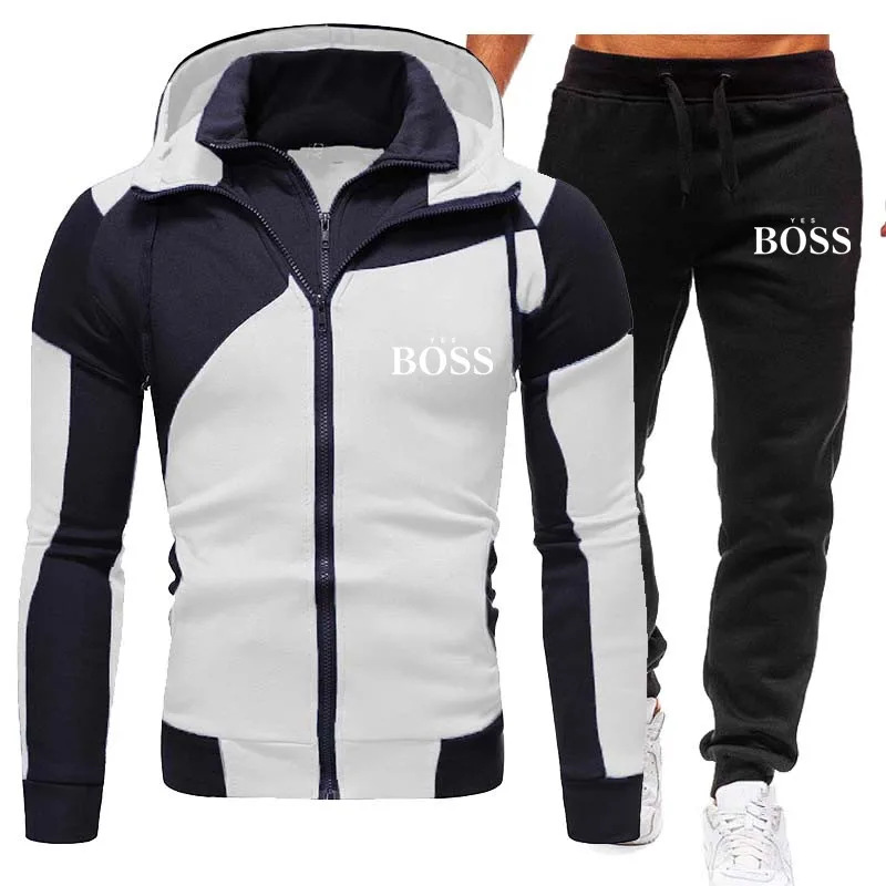

2021 New Men's Tracksuit 2-Piece Set Hoodies + Sweatpants Suit Jogging Sportswear Zipper Tops Brand Printed Sweatshirts Clothing