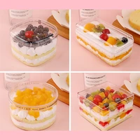 10pcs creative disposable cake box transparent plastic pudding tiramisu fruit packaging boxes handmade dessert cup with lid