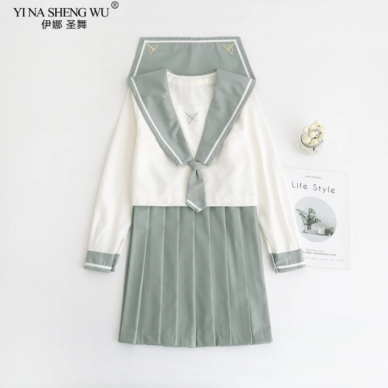 Японская школьная форма JK Топ с длинным рукавом плиссированная юбка аниме