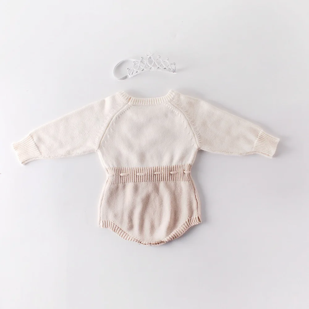 Осенний Вязаный комбинезон с цветочной вышивкой для маленьких девочек от 0 до 2