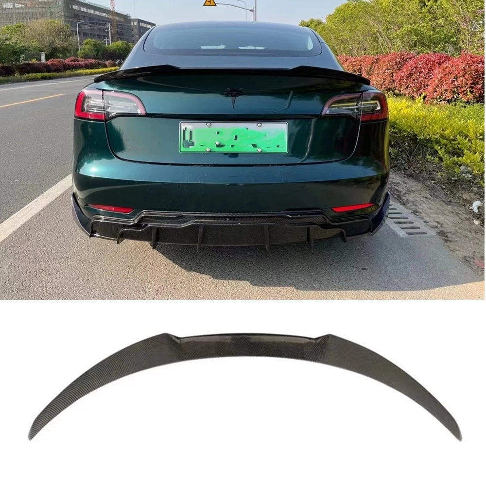 

Rear Spoiler Wing For Tesla Model 3 2017-2023 Carbon Fiber Look Car Tailgate Trim Trunk Lid Lip Decklid Flap Splitter Body Kit