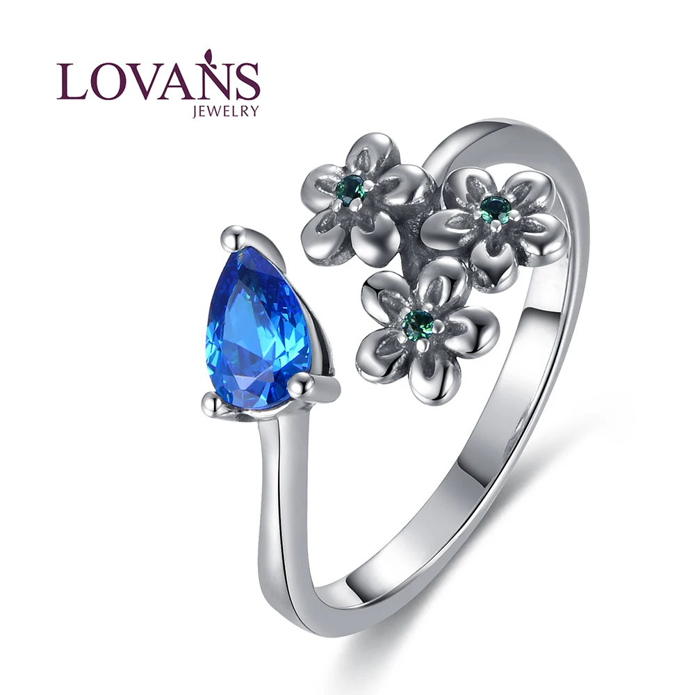 

LOVANS Stylish Silver Women Ring Flower Blue Crystal Rings For Lady Girls Wedding Bridal Birthday Valentine's Day кольцо женское