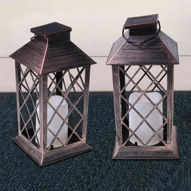 

E9LA Vintage Garden Solar Powered LED Candle Table Lantern Hanging Light Outdoor Yard Lamp Classical Lighting Decoration