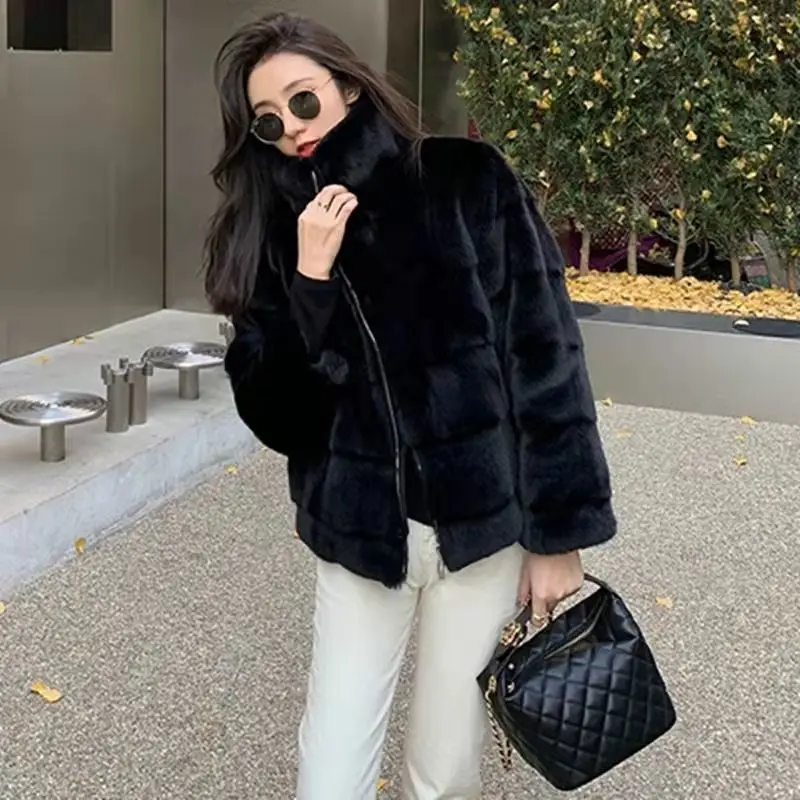 

Женская свободная плюшевая куртка, пальто из искусственного меха норки на молнии, Толстая теплая верхняя одежда из искусственного меха, Осе...