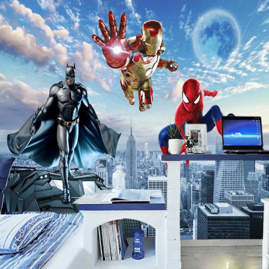 Пользовательские Настенные обои 3d Фреска Мстители детская комната спальня изображение с мальчиком обои Супермен Человек-паук обои