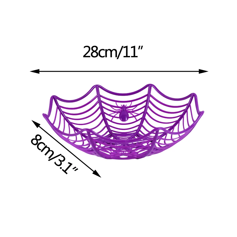 

New Plastic Spider Web Fruits Candy Basket Spiderweb Bowl Haunter House Halloween Party Decoration Supplies Black Purple Orange