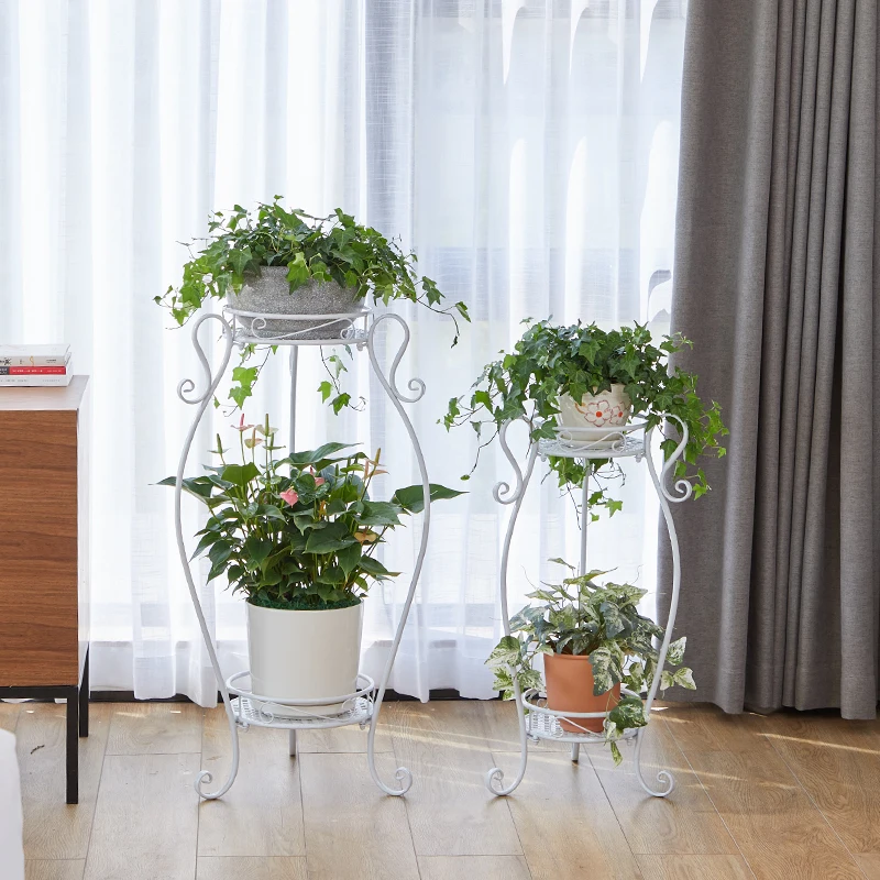 

Wrought Iron Balcony Flower Stand Home Living Room Floor-standing Flower Pot Rack Green Flower Shelf Multi-layer Indoor Special