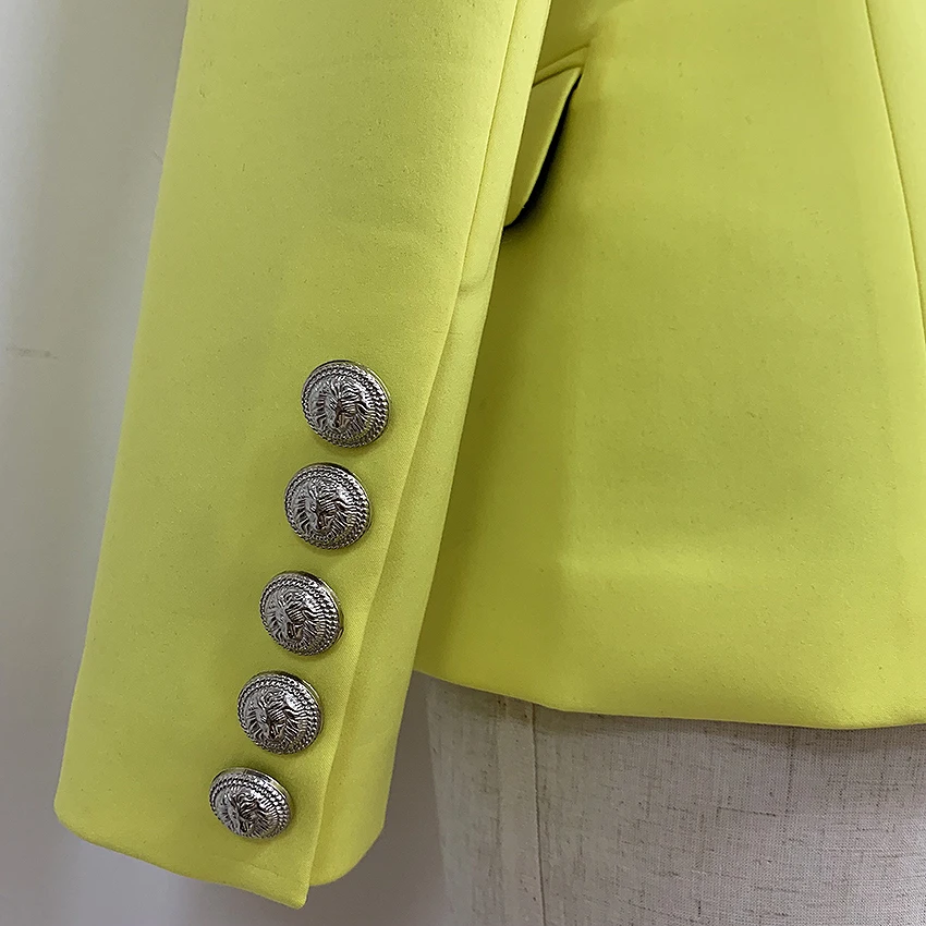 

HIGH STREET New Fashion 2020 Classic Designer Blazer Jacket Women's Lion Metal Buttons Double Breasted Yellow Blazer Outer