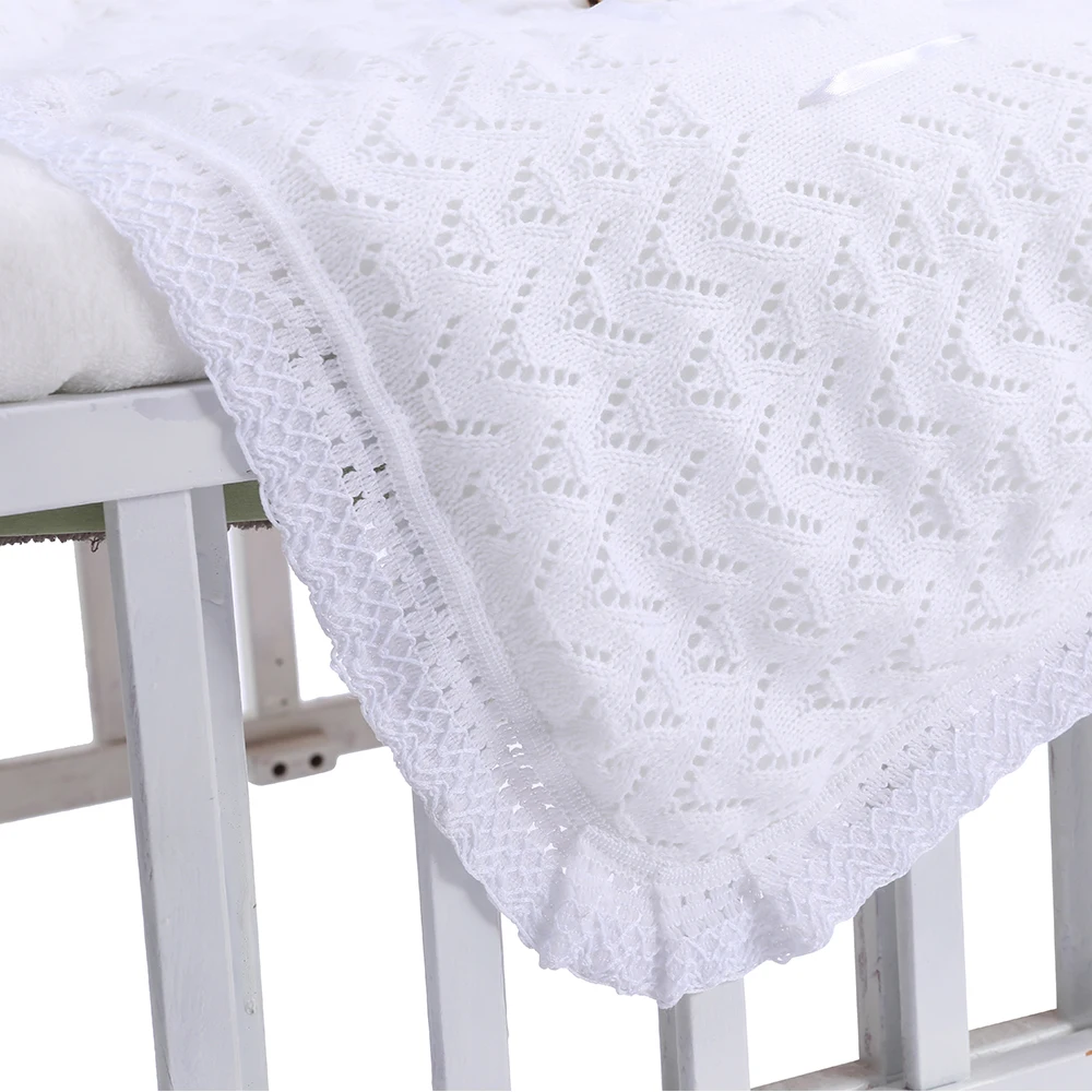 Детское трикотажное одеяло Gooulfi однотонное белое покрывало для крестин и церкви