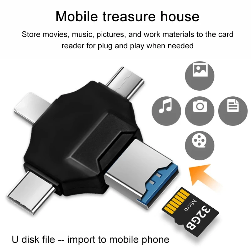 Тип-C/освещение/Micro SD/USB 4 в 1 мульти-Функция мобильный телефон OTG адаптер Мобильный