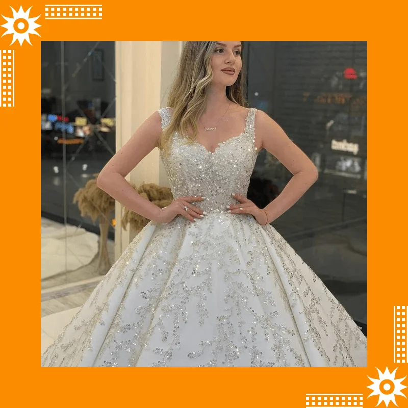 

2022 роскошное романтичное свадебное платье на бретельках, Элегантное Атласное Платье-трапеция с блестками для лица