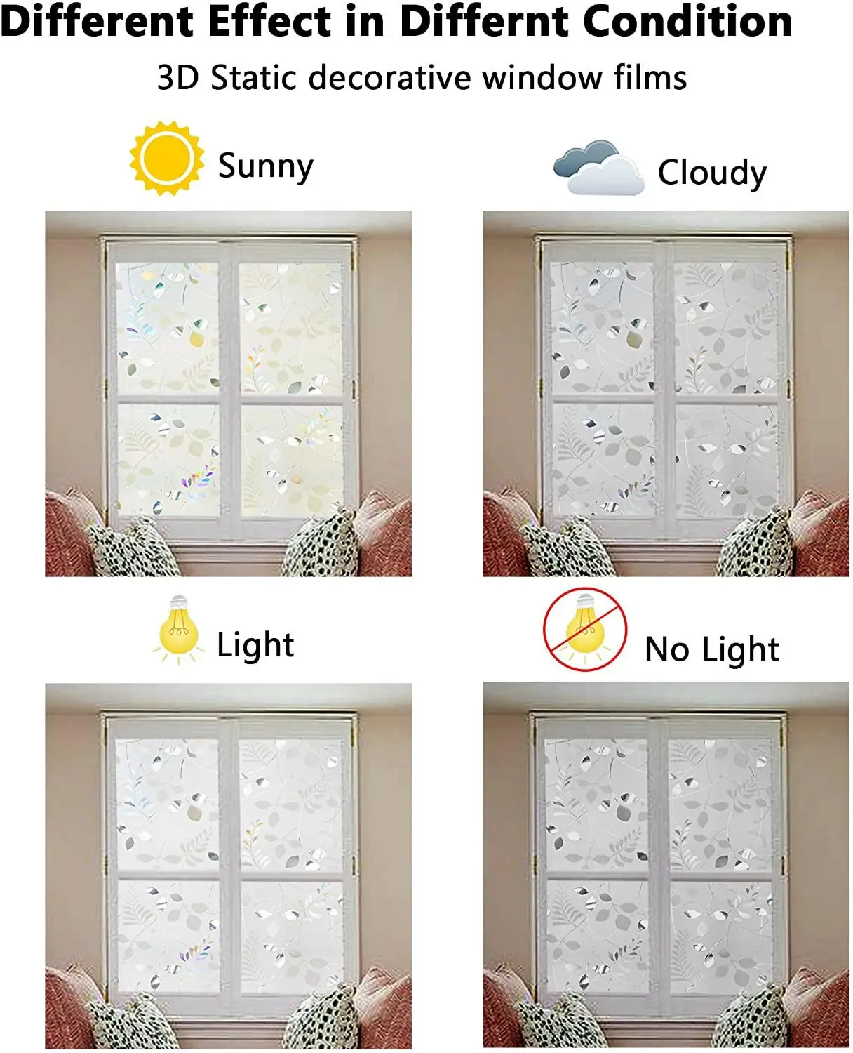 Декоративная пленка для окон BUNPIG витражная статическая самоклеящаяся Радужная