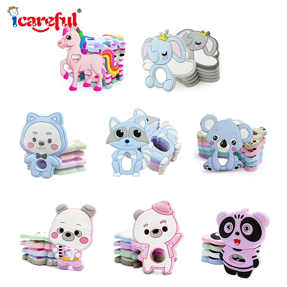 

ICAREFUL BPA Free Silicone Teether Cute Animal Bear Newborn Care For Tooth Nursing Soft Teething Toy Tiny Rod Baby Teethers Gift