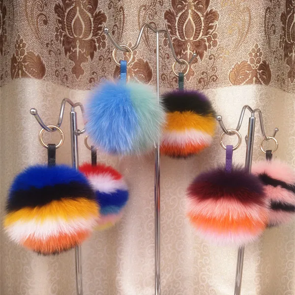Korean Jewelry Rainbow Fox Fur Ball High-end Bag Key Ring Pendant Color Matching Hair Car Ornaments | Украшения и аксессуары
