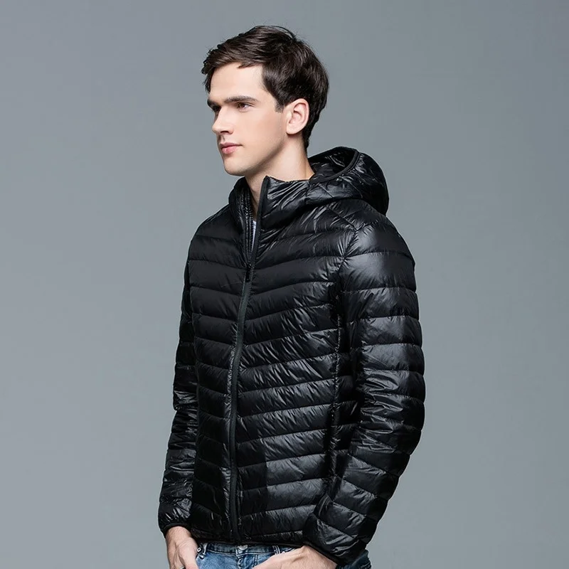 

Down jacket men's 2021 new youth leisure lightweight short hooded thin white down jacket large