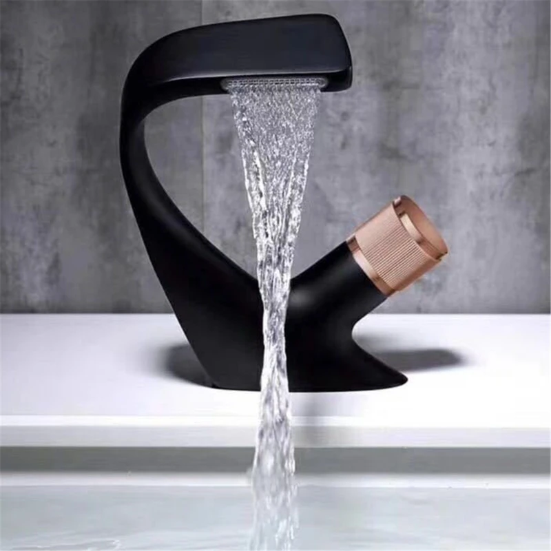 

Black Faucet Bathroom Sink Faucets Hot Cold Water Mixer Crane Deck Mounted Single Hole Bath Tap Chrome