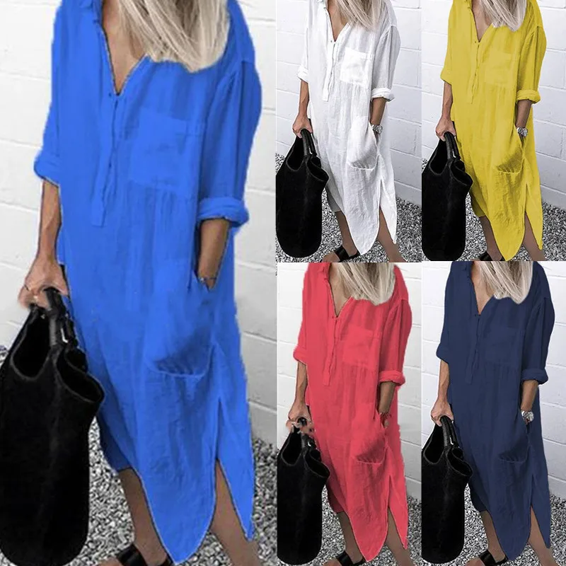 

Women Summer Spring Beach Dress White Casual Elegant Ladies Long Sleeve Maxi Office Plus Size Dresses Robe Vestidos Plus Size
