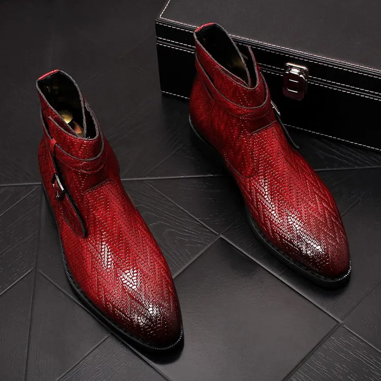 Дизайнерские мужские модные модельные туфли ботильоны с острым носком пряжкой и