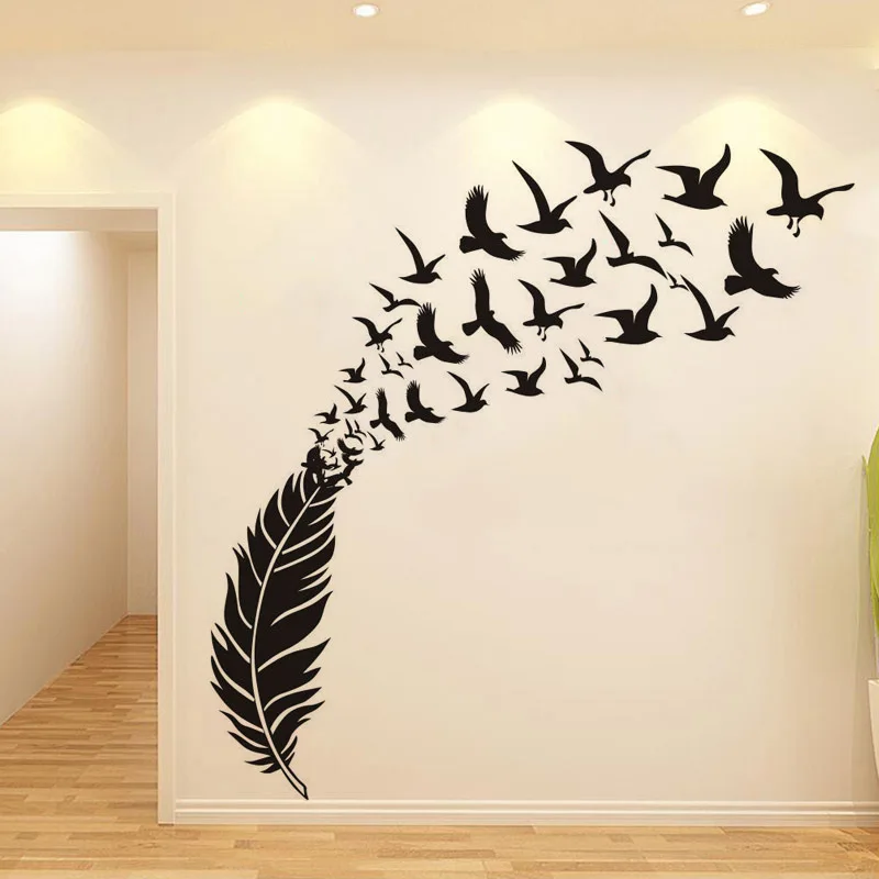 

Creative Feather Wall Stickers For Living Rooms Bedroom Background Home Decor Self-Adhesive Removable Art Vinyl Wallpaper