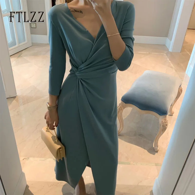 Элегантное женское длинное платье с v образным вырезом vestidos mujer 2019 новое осеннее