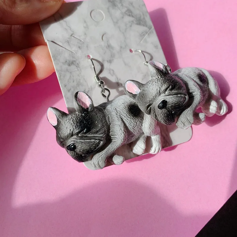 3D милый сидячий Французский бульдог из смолы искусственный большой длинный