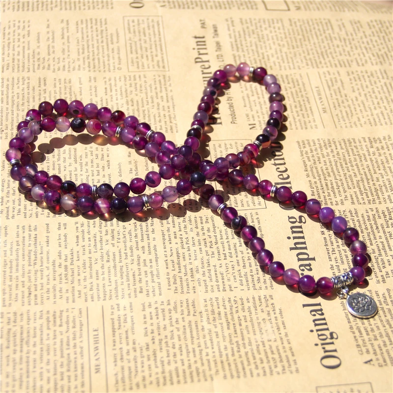 

Lotus Jewelry Natural Purple Crystal Chakra 108 Mala Bracelet & Necklace Yoga Mala Amethysts Angelite Stone Bracelets for Women