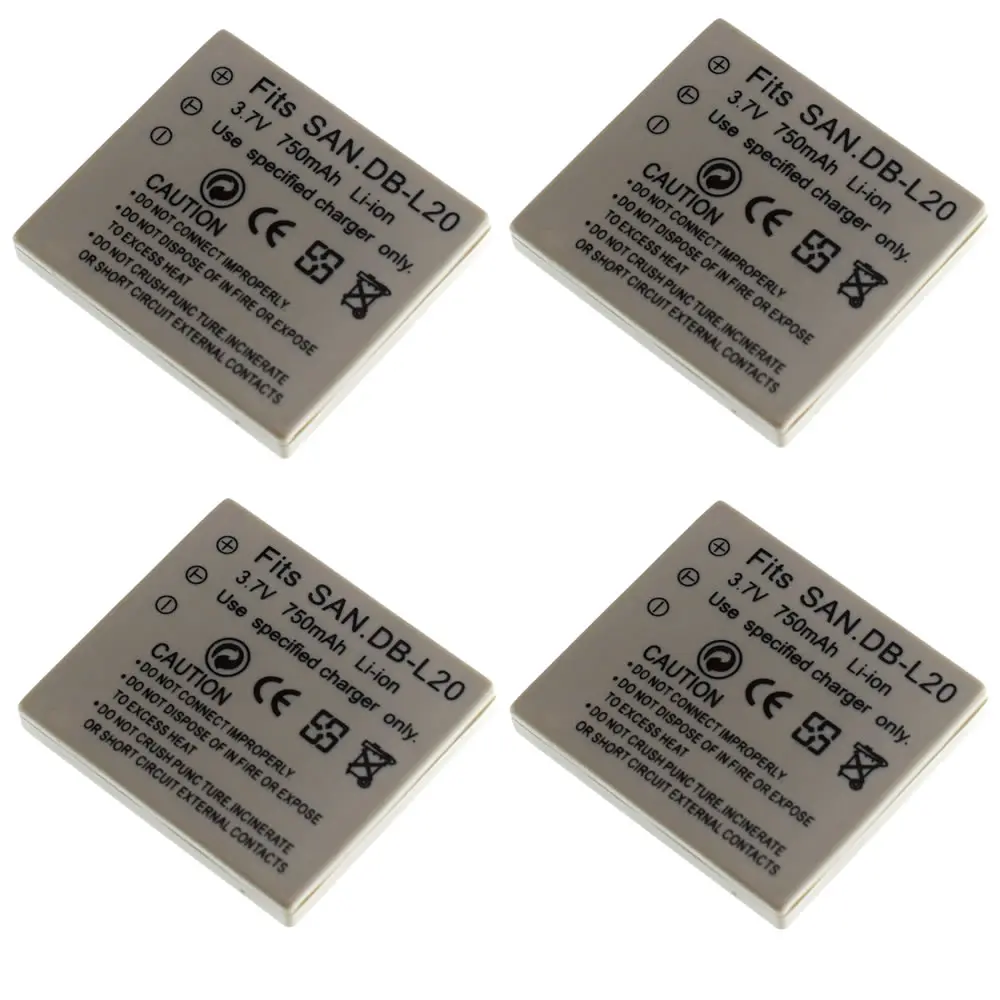 4x Батарея DB-L20 L20A L20AU для Sanyo Xacti цифровых фотоаппаратов и видеокамер VPC CA6OR CA65 CA8 CA9 CG6