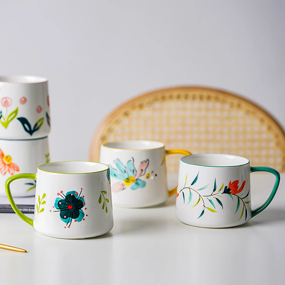 Милая керамическая молочная чашка с ручной росписью 320 мл кофейная кружка