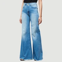 2020 new blue denim vintage mom wide leg jeans full length plus size boyfriend high waisted flare jeans women bell bottom pants