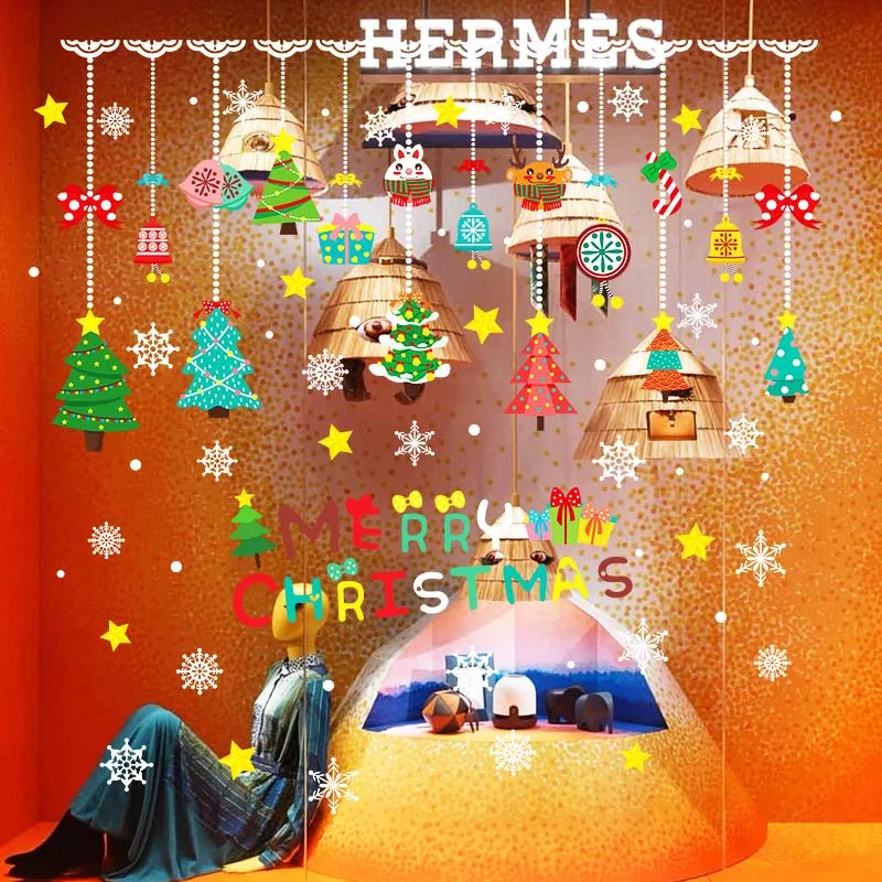 

Рождественский домашний декор, наклейка на стену, наклейка на окно, снежинка, дерево, наклейки на окно, рождественские наклейки на стену для ...