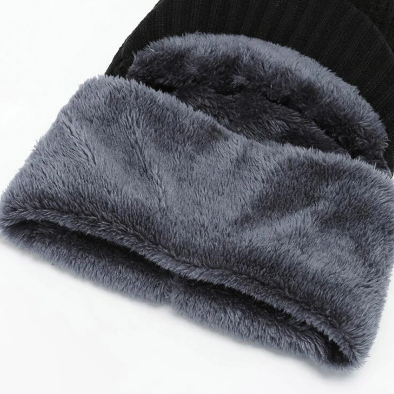 

Men's Winter Knitted Hat Warm Thick Add Fur Lined Beanies Hats With Zipper Keep Face Warmer Caps Ski Cap