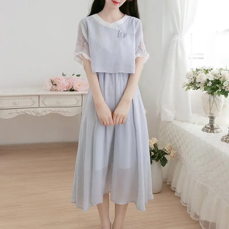 Женское шифоновое платье Hanfu летнее в стиле ретро китайском винтажная сказочная