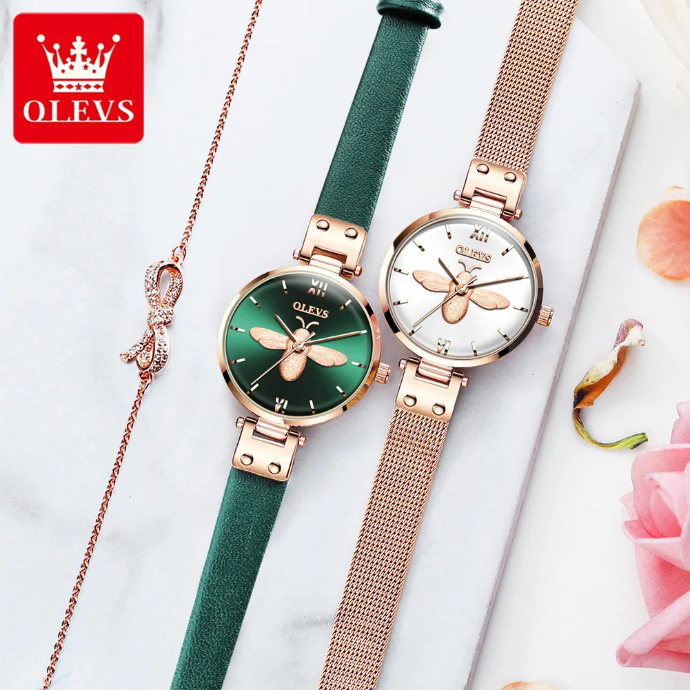 

Комплект женских часов и браслета, дамские повседневные кварцевые наручные часы с маленькой Пчелкой, с кожаным ремешком, подарок