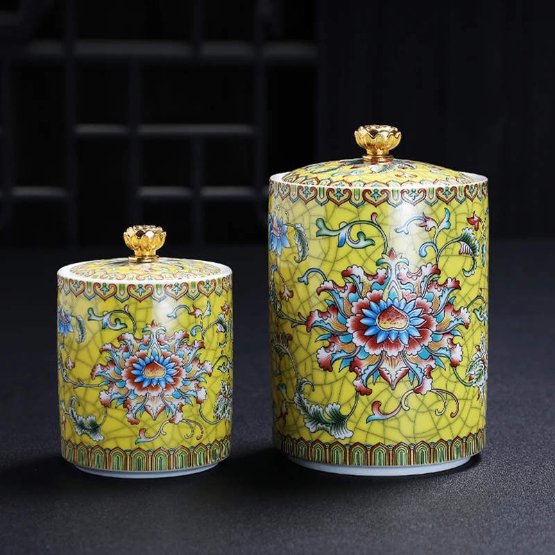 

Creative Painted Ceramic Tea Caddy Luxury Color Pattern Food Container Household Chinese Medicine Jewelry Coffee Bean Sealed Can