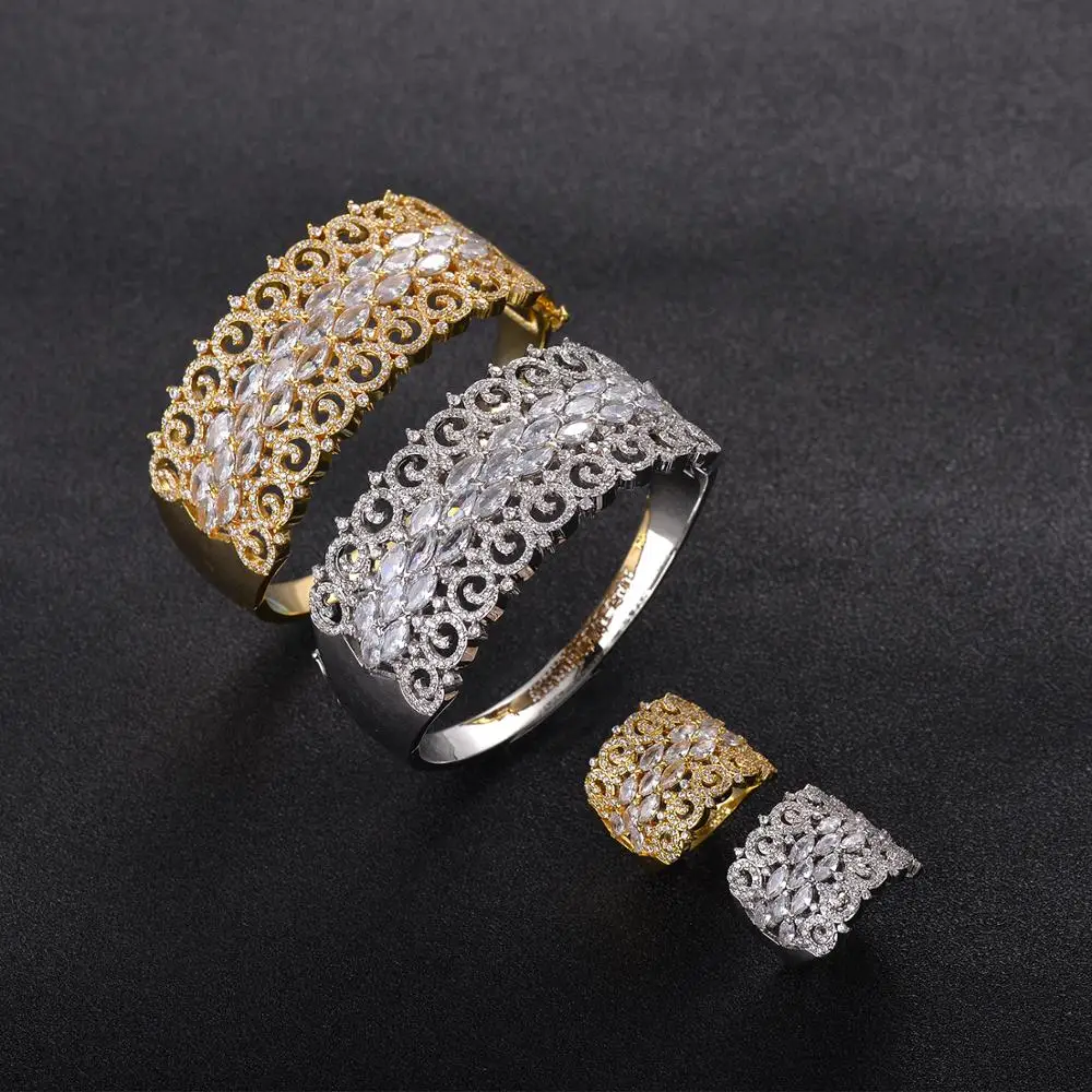 

Luxury African Bangle Ring Sets Fashion Dubai White Bridal Jewelry Sets For Women Wedding brincos para as mulheres 2020 SR06