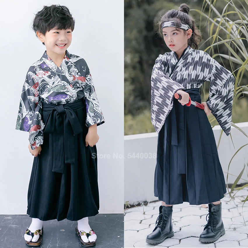 

Trajes de estilo japonés tradicional Oriental para niños conjunto de Kimono Vintage Yukata y falda, rendimiento