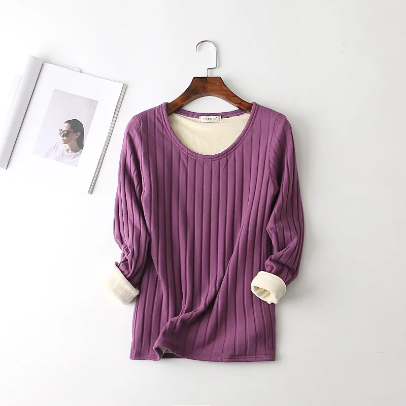 Женская Толстая зимняя футболка с длинным рукавом и бархатной