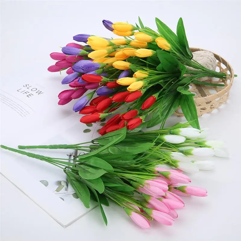 

21 Heads Tulip Artificial Flower Silk Lavender Tulips Bouquet Fake Flower For Wedding Decoration Flowers Home Garen Decor