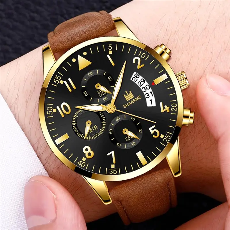 2019 мужские синие часы кожаный ремешок чехол из нержавеющей стали кварцевые