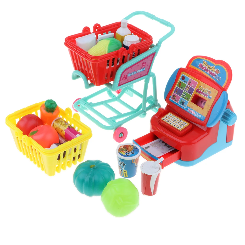 Игровой набор для супермаркета игровой кассового аппарата с тележкой и