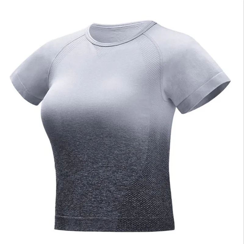 

Fitness Seamless Sport T-Shirt Sports Wear For Women Gym Running Top Short Sleeve Gradient Color Yoga Shirts Training Sport Tops