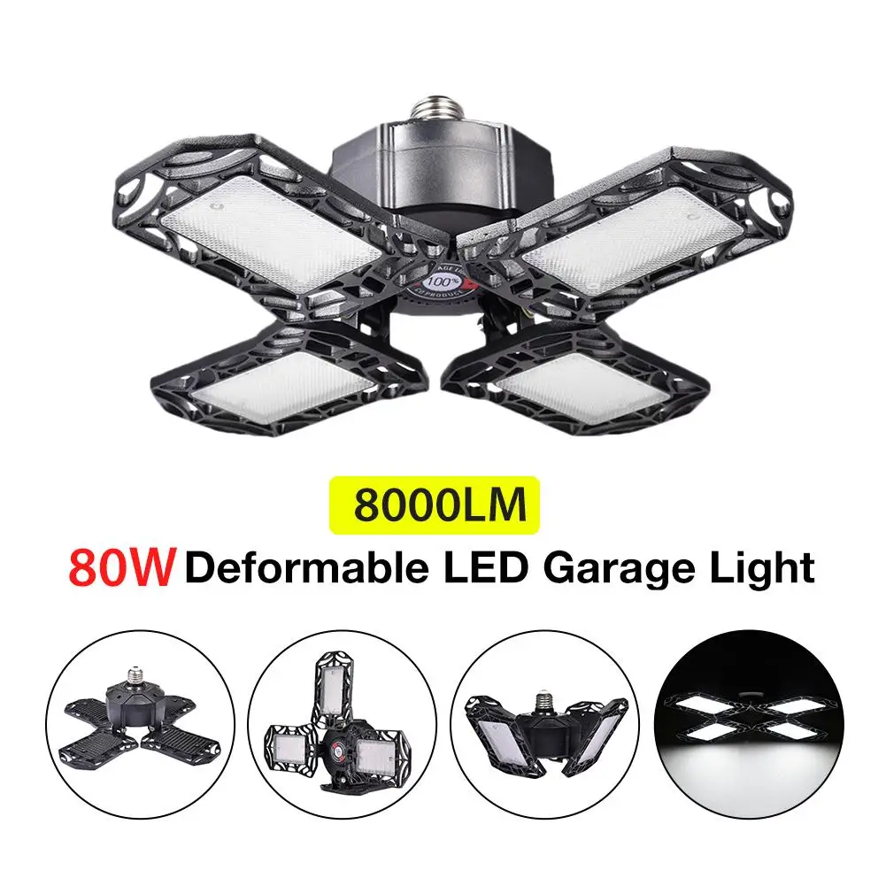 

Super Bright Led Garage Light 80w Deform Industrial Lamp E27 Waterproof High Bay Light Warehouse Workshop Ceiling Light 85-265v