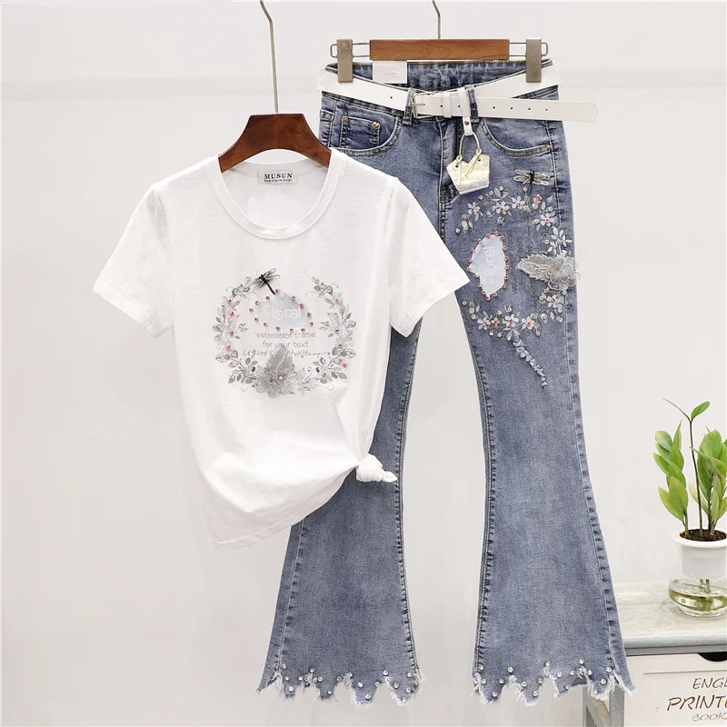 Модная футболка Женский комплект летняя Новинка Корейская с короткими рукавами